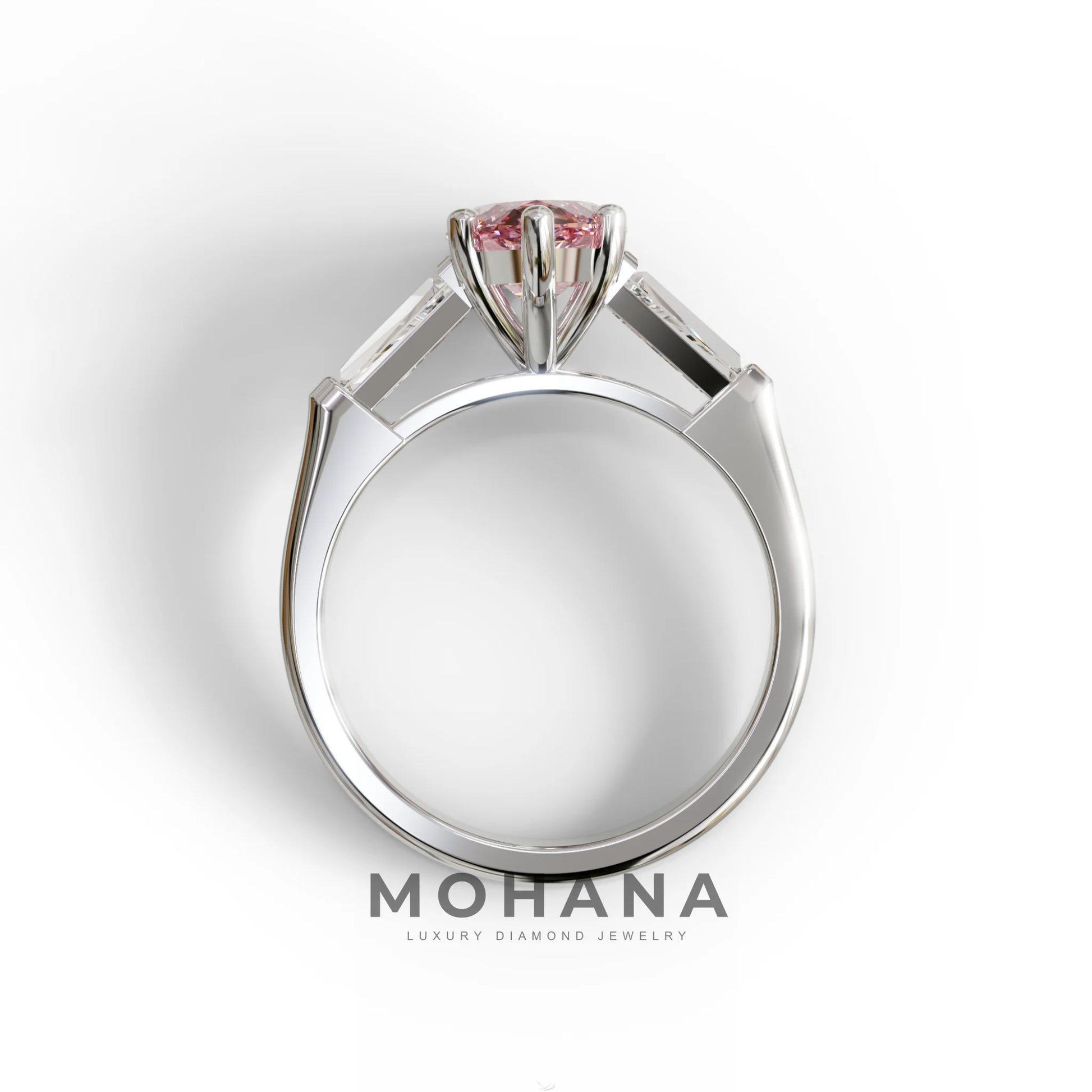 Pink Marquise & Tapered Baguette Multi Stone Engagement Ring