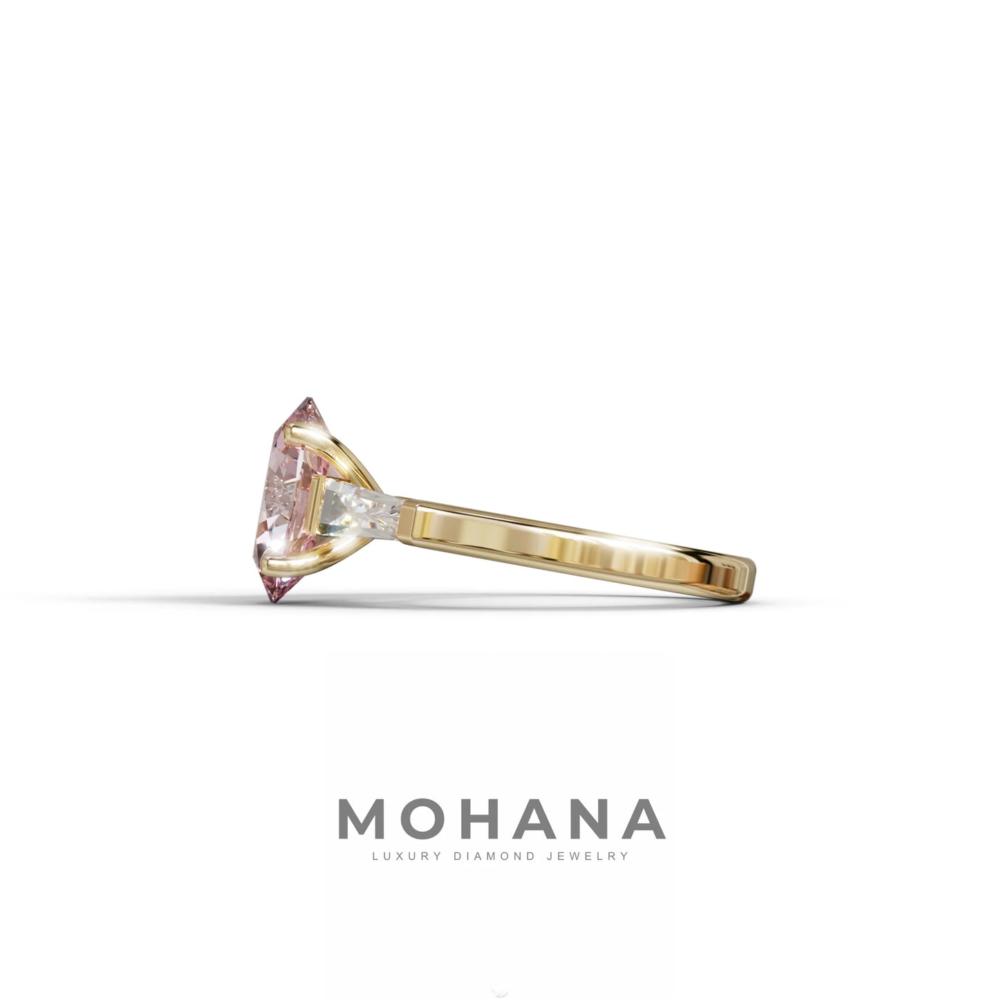 3 Carat Pink Oval & Tapered Baguette Lab Grown Diamond Three Stone Engagement Ring