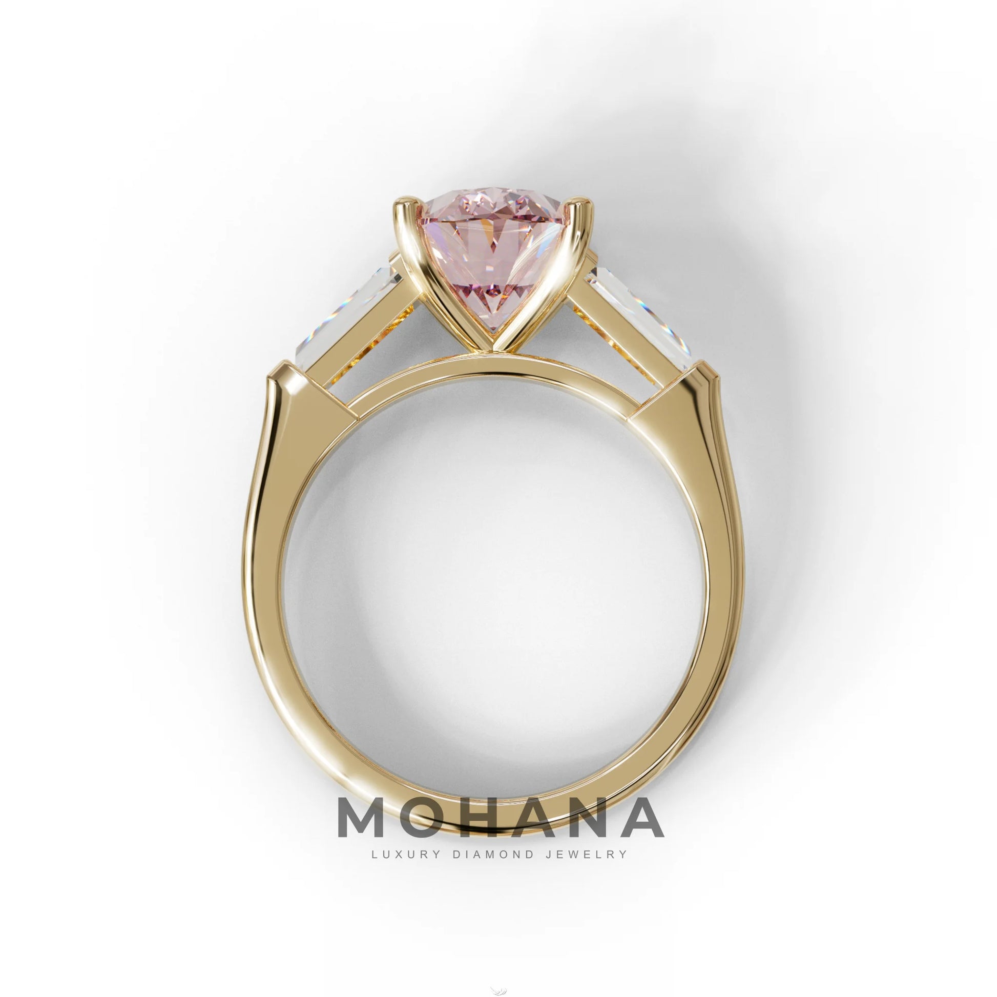 3 Carat Pink Oval & Tapered Baguette Lab Grown Diamond Three Stone Engagement Ring