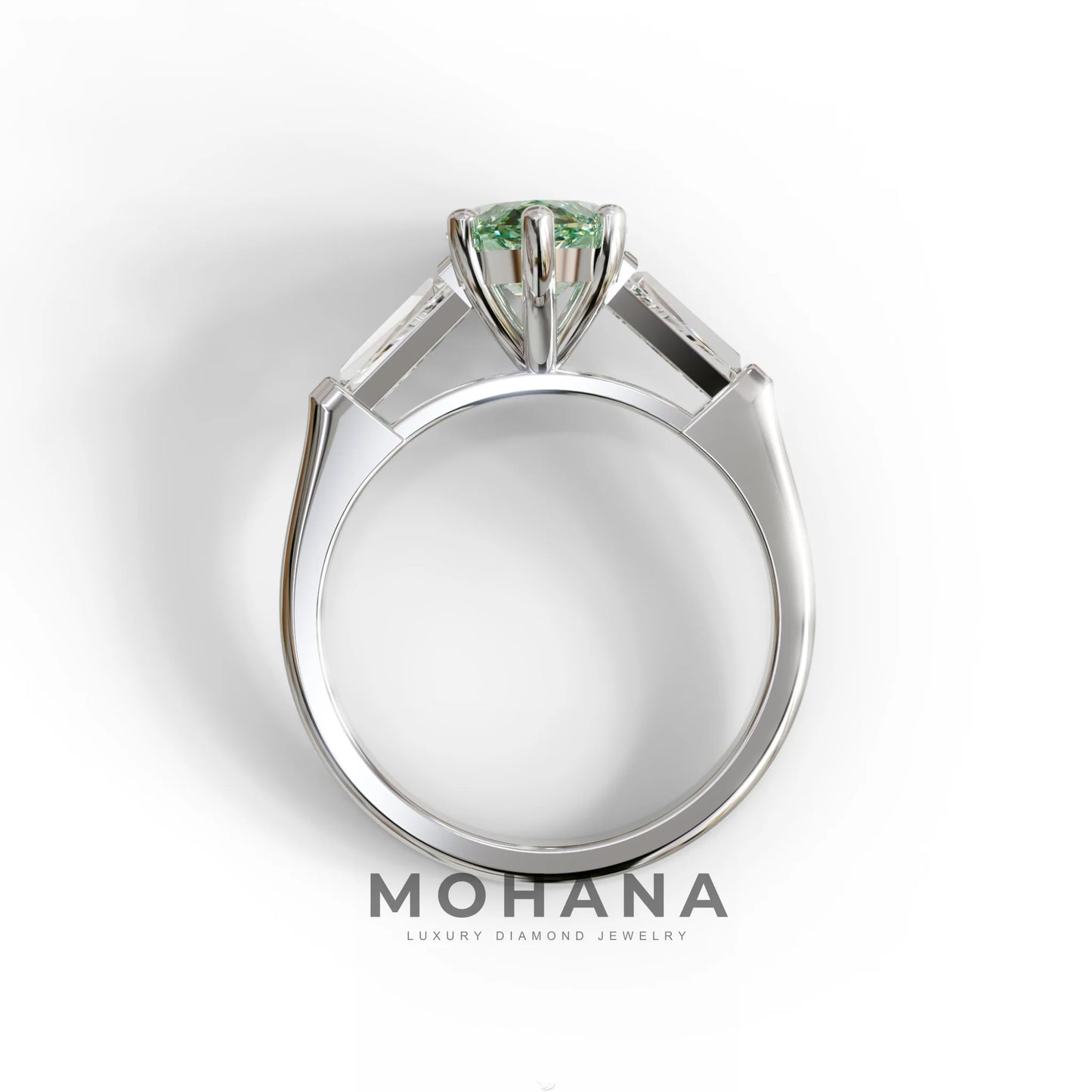 Green Marquise & Tapered Baguette Multi Stone Engagement Ring