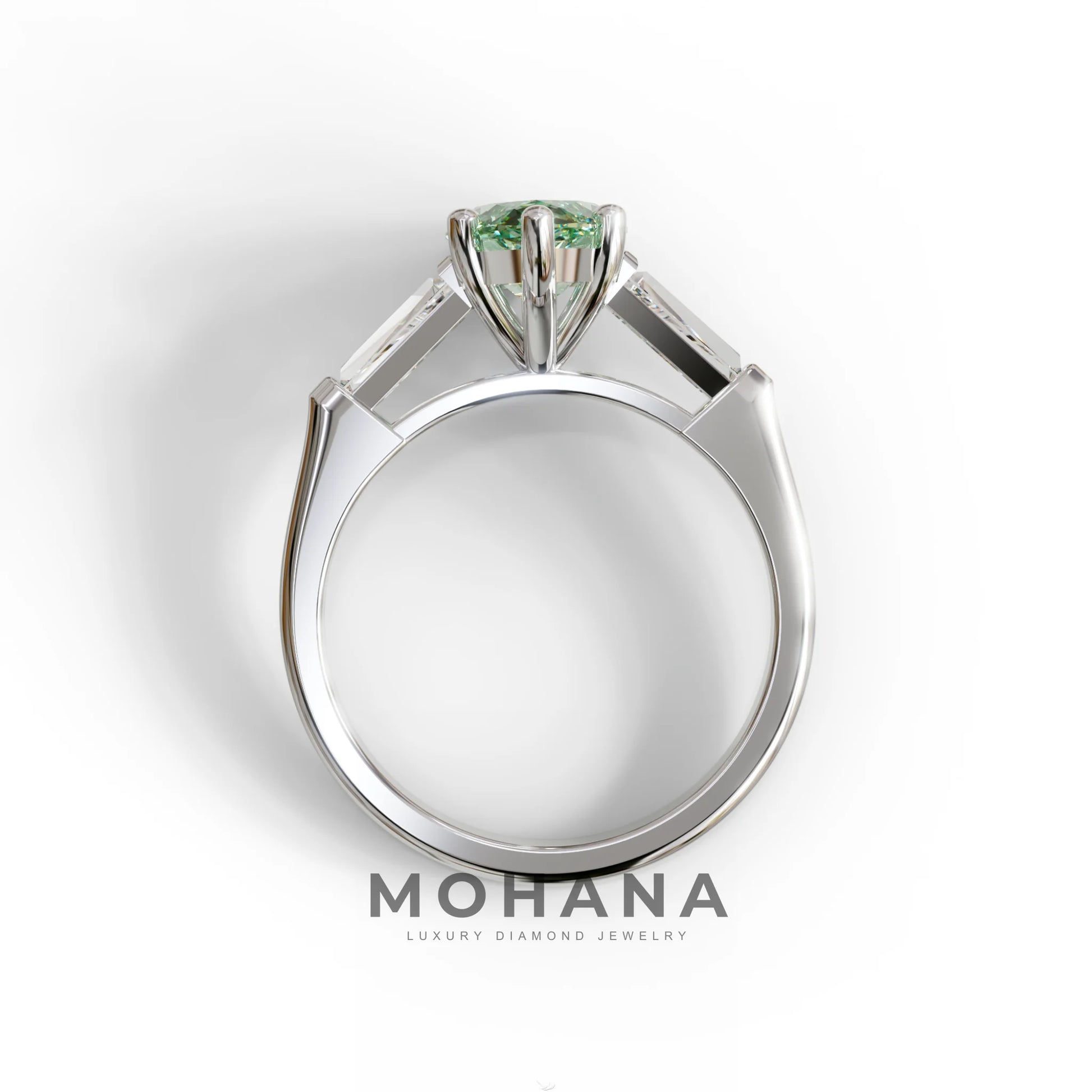Green Marquise & Tapered Baguette Multi Stone Engagement Ring