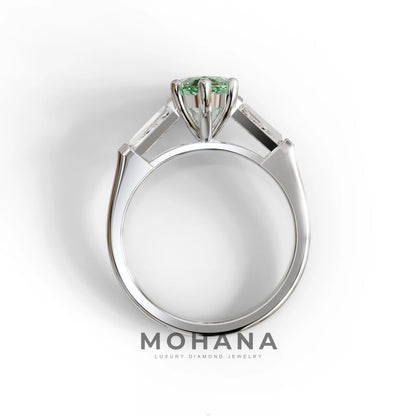 Green Marquise & Tapered Baguette Multi Stone Engagement Ring