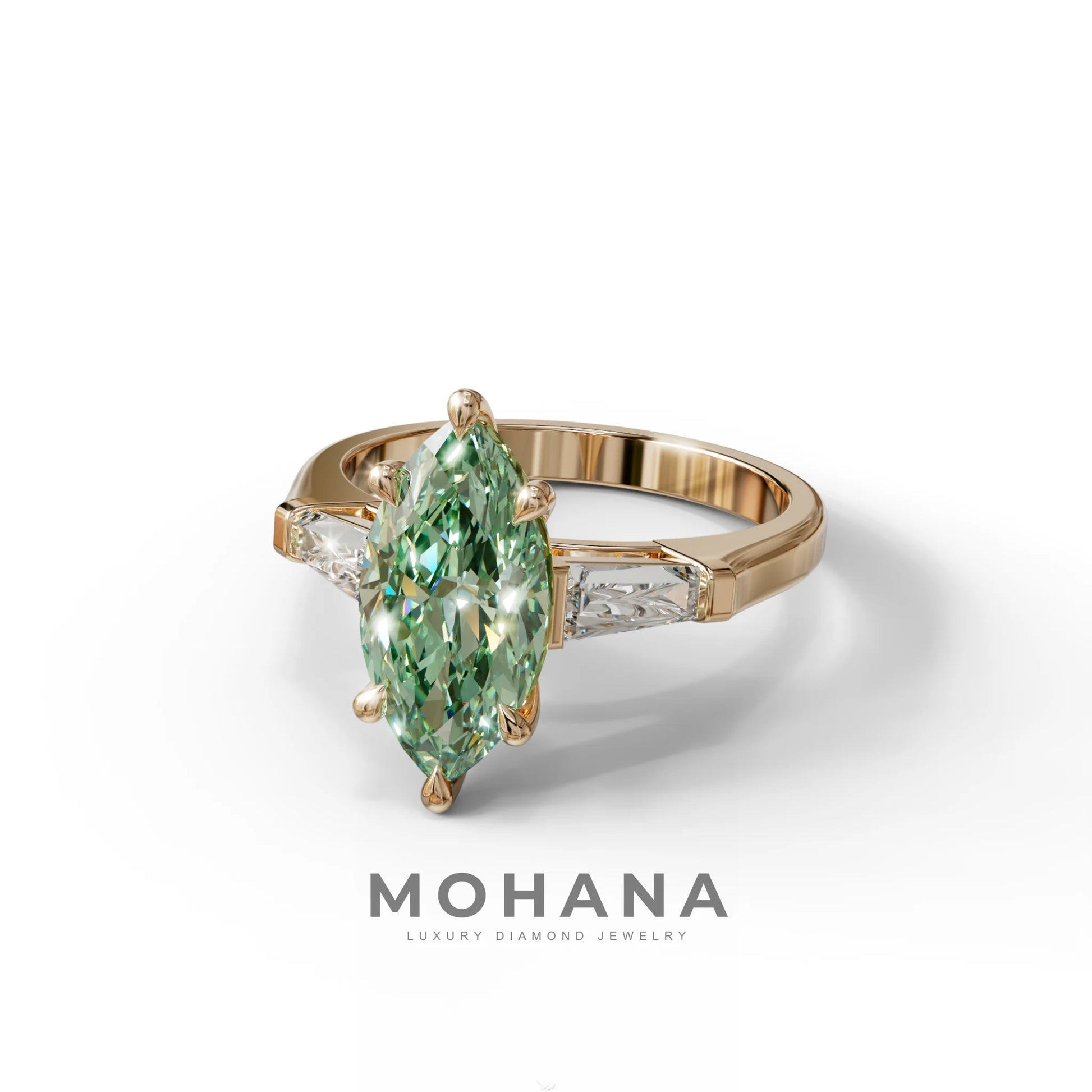 Green Marquise & Tapered Baguette Multi Stone Engagement Ring
