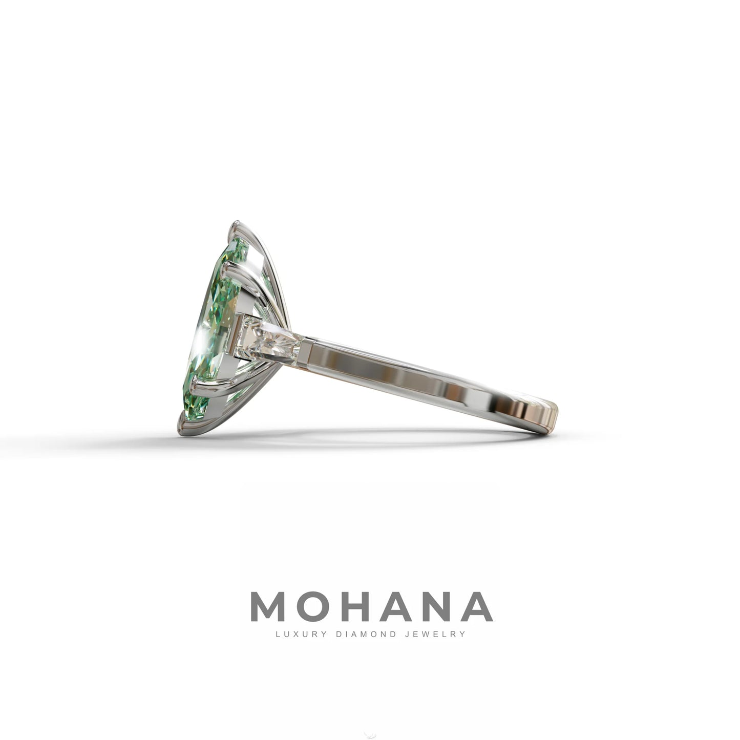 Green Marquise & Tapered Baguette Multi Stone Engagement Ring