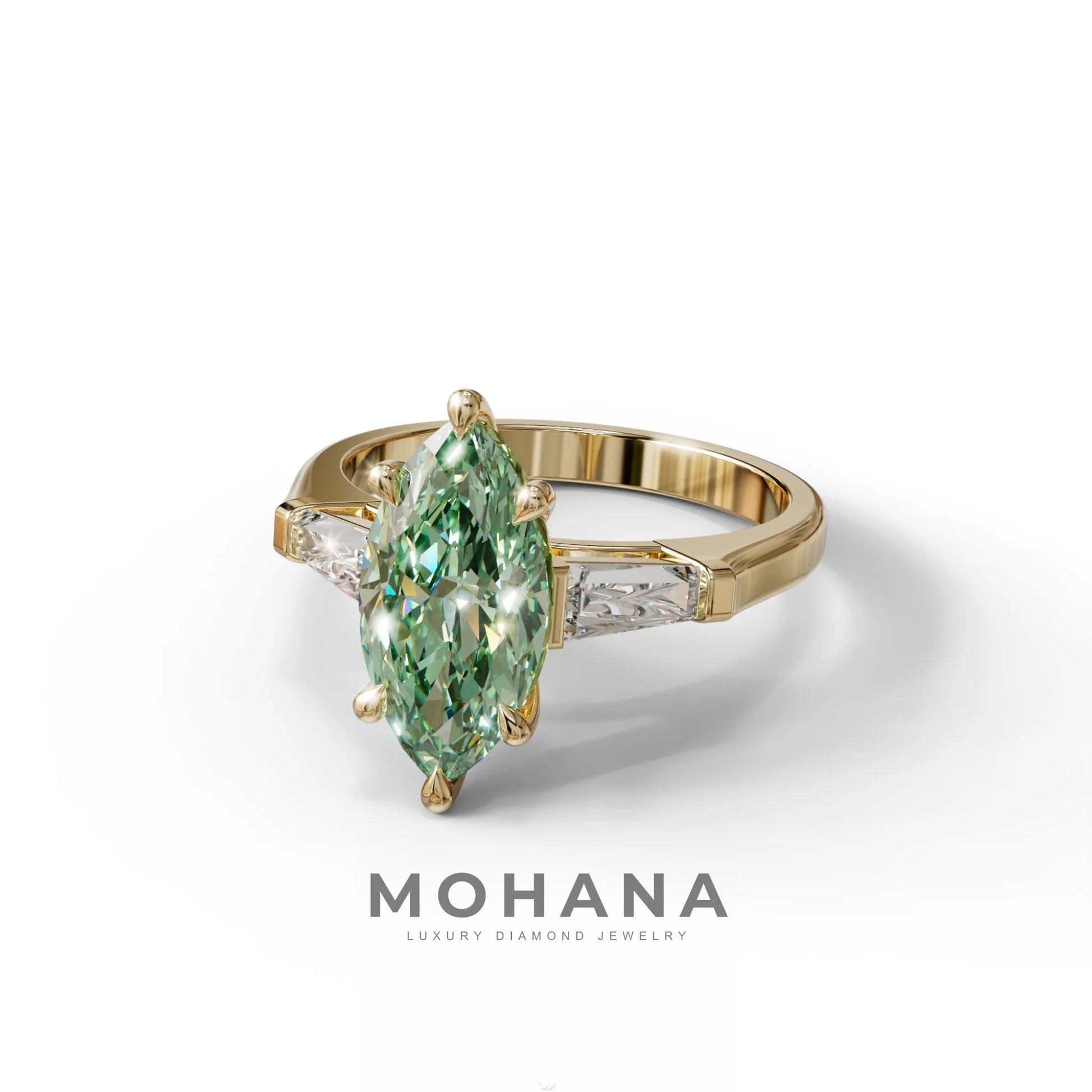 Green Marquise & Tapered Baguette Multi Stone Engagement Ring