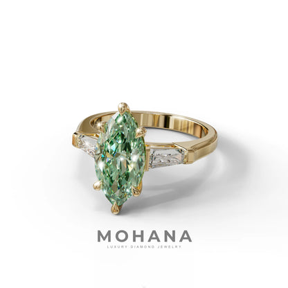 Green Marquise & Tapered Baguette Multi Stone Engagement Ring