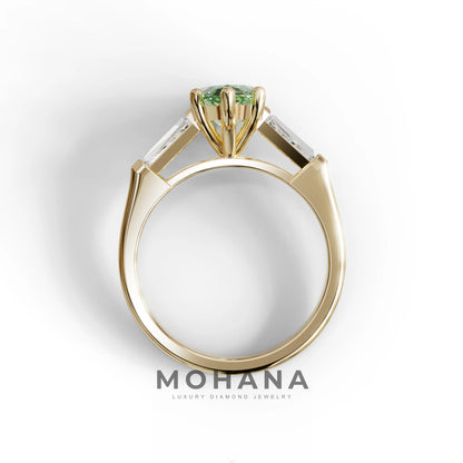 Green Marquise & Tapered Baguette Multi Stone Engagement Ring