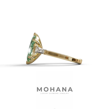 Green Marquise & Tapered Baguette Multi Stone Engagement Ring