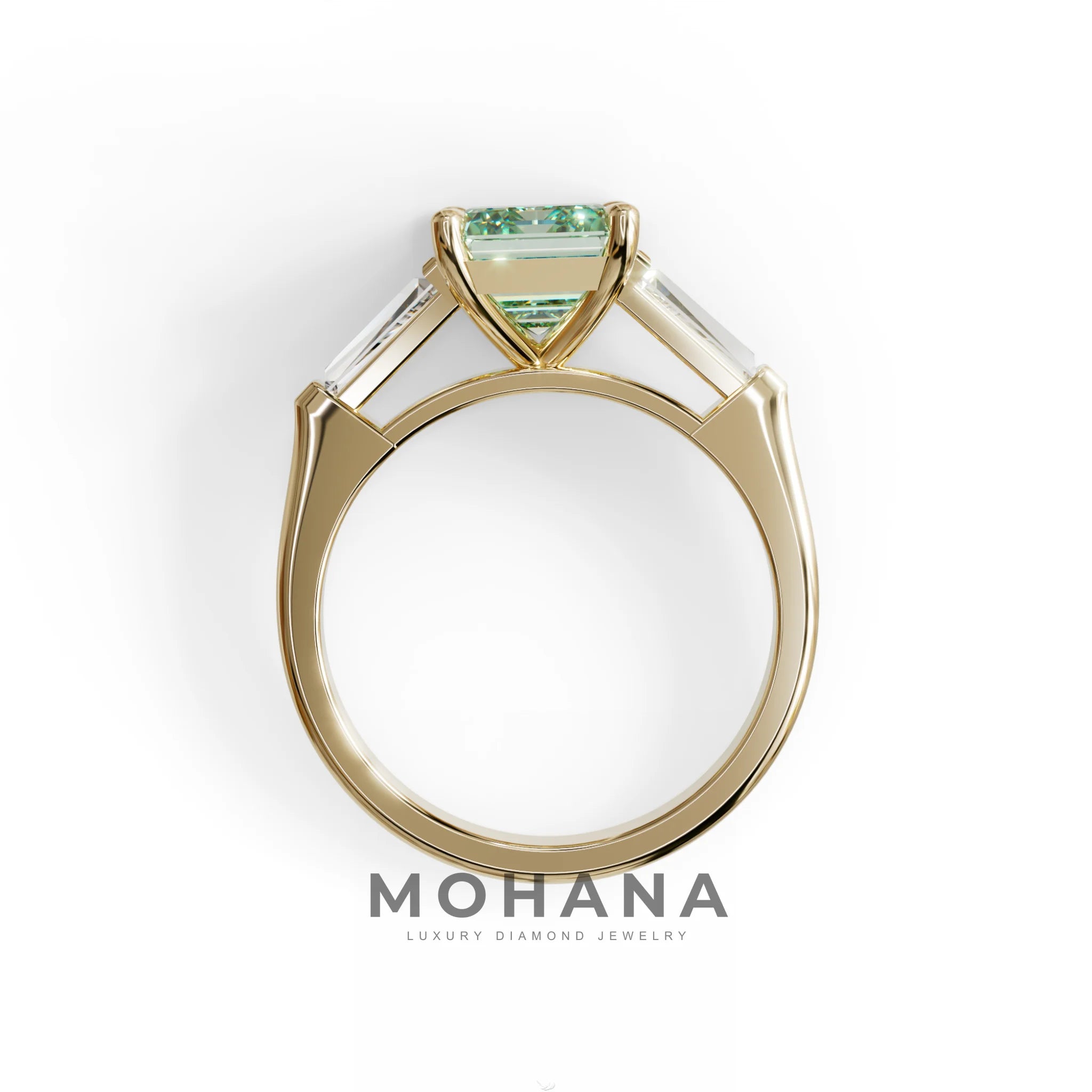 3 Carat Fancy Vivid Green Emerald & Tapered Baguette diamond ring