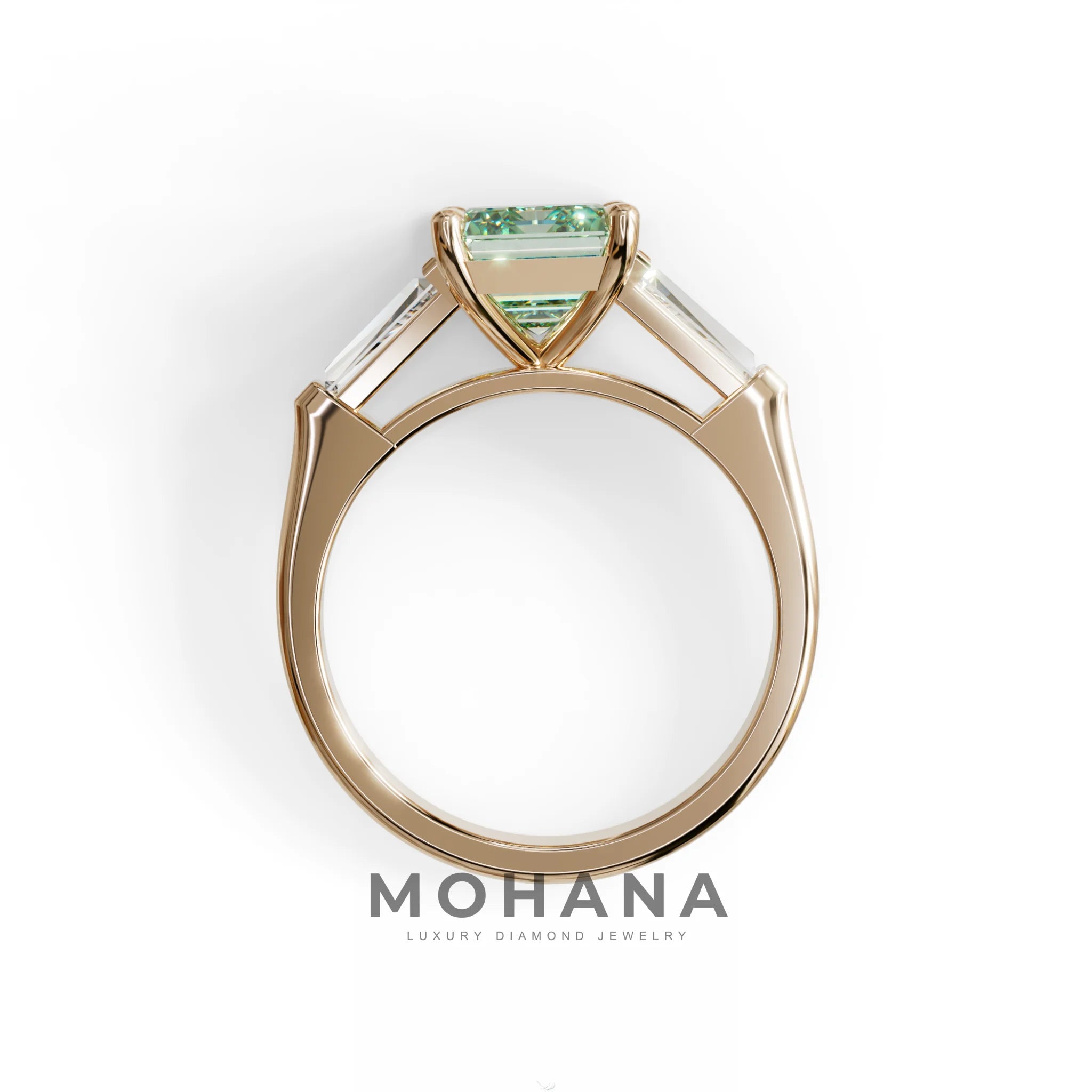 3 Carat Fancy Vivid Green Emerald & Tapered Baguette diamond ring