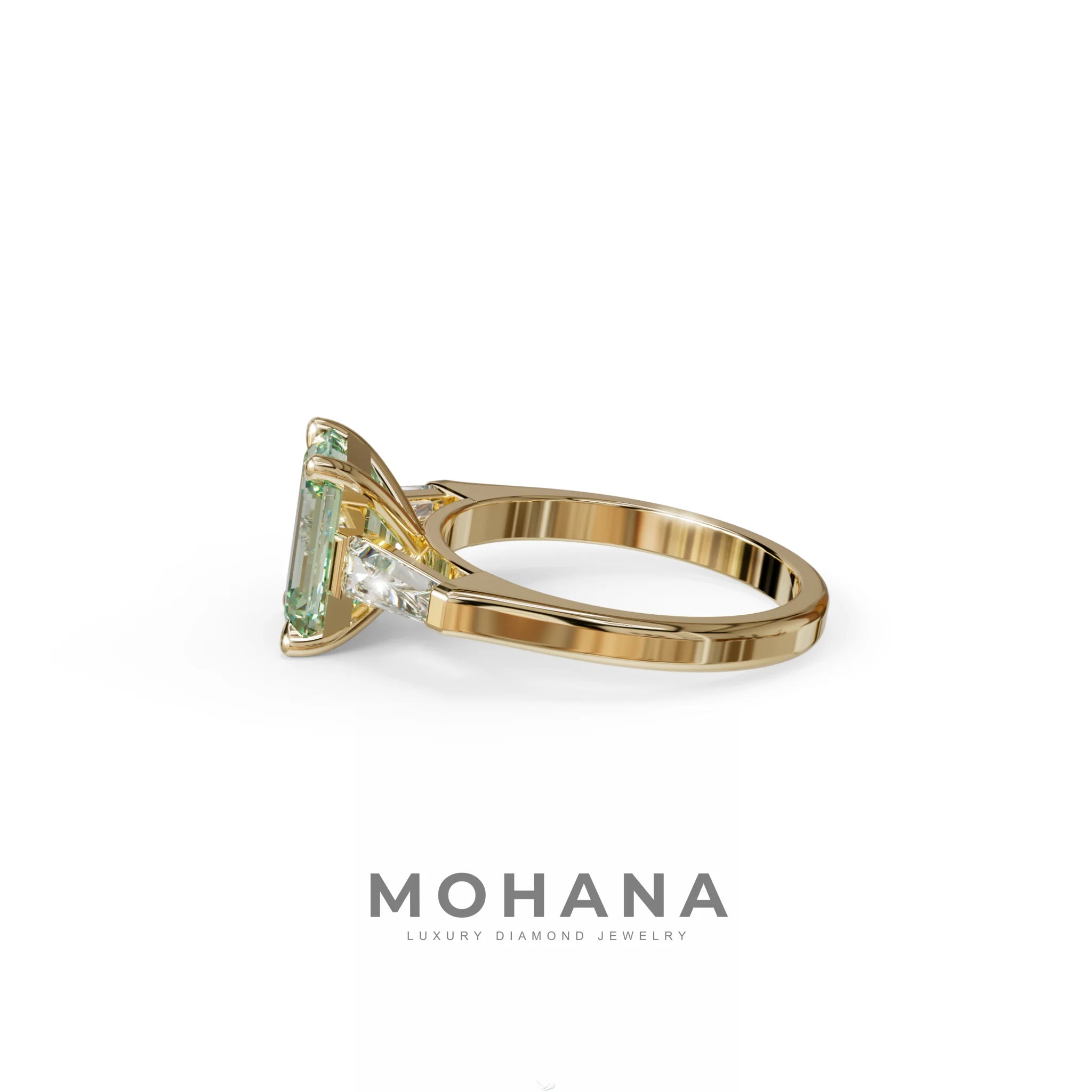 3 Carat Fancy Vivid Green Emerald & Tapered Baguette diamond ring