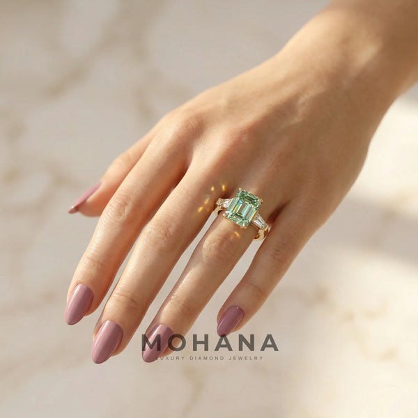 3.75 Carat Green Lab Grown Diamond Engagement Ring – Emerald Cut Three Stone alternate view