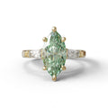 Green Marquise & Tapered Baguette Multi Stone Engagement Ring - 10K Solid Gold / Yellow Gold