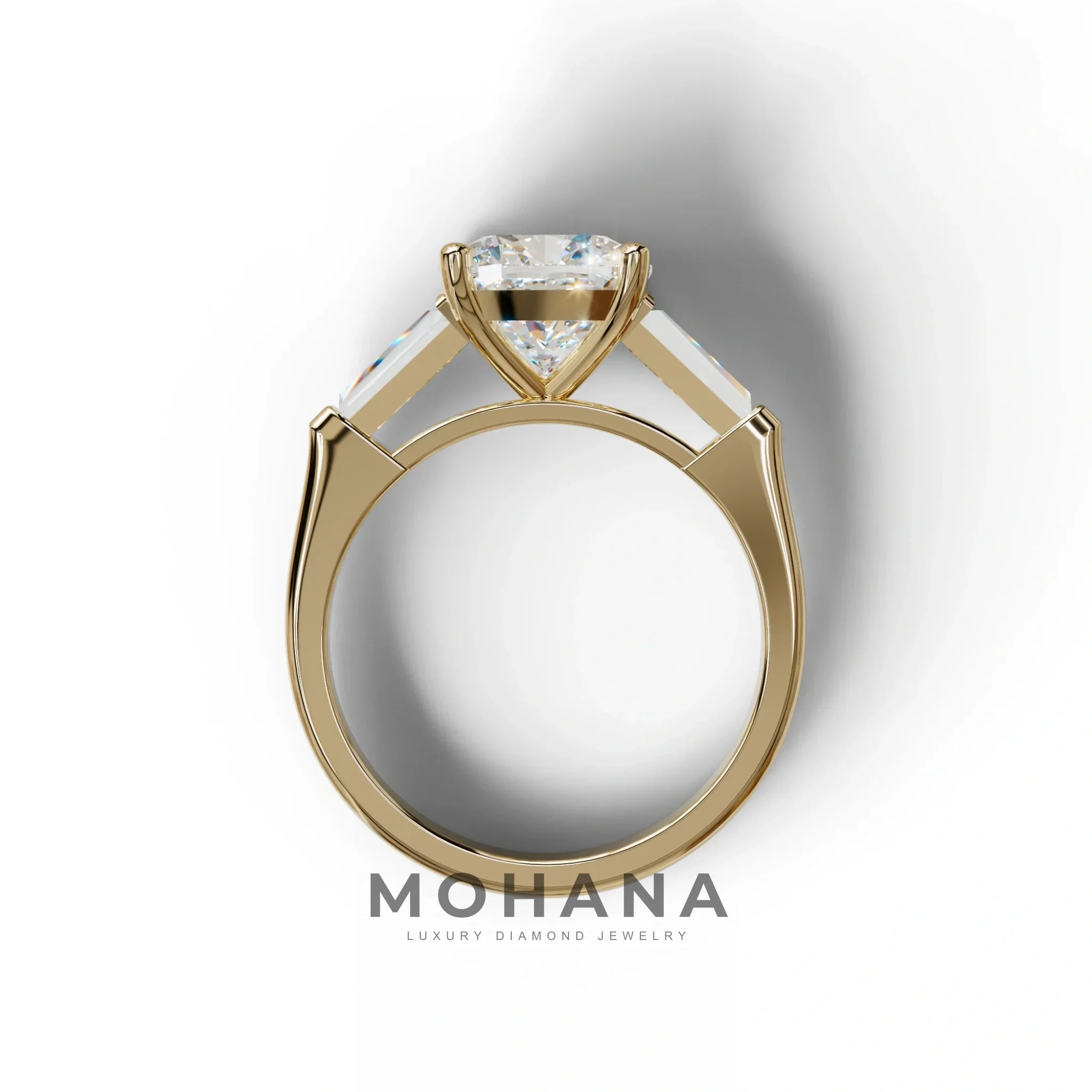 3 Carat E-VVS Cushion & Tapered Baguette Three Stone Engagement Ring