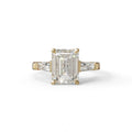 3.75ct E/VVS Emerald & Tapered Baguette Three Stone Lab Diamond Ring - 10K Solid Gold / Yellow Gold