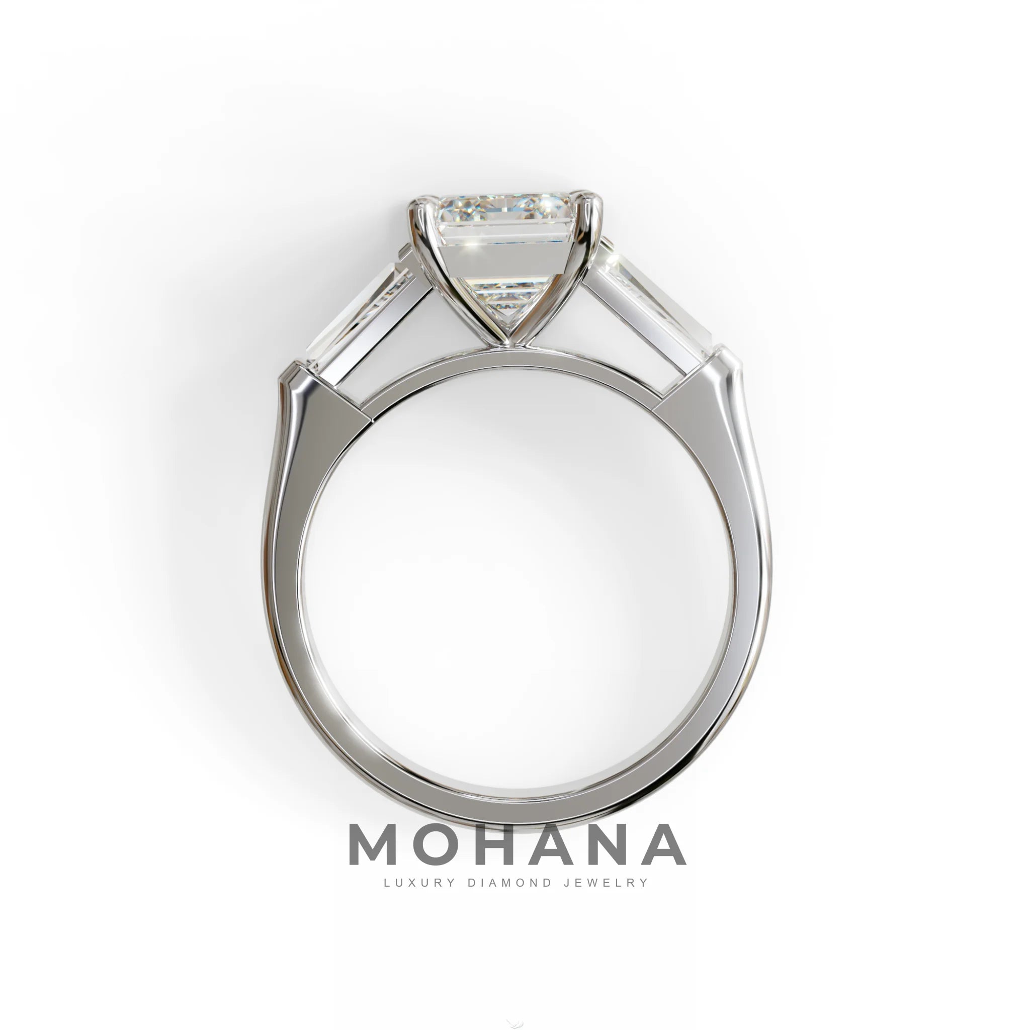 3.75ct E/VVS Emerald & Tapered Baguette Three Stone Lab Diamond Ring
