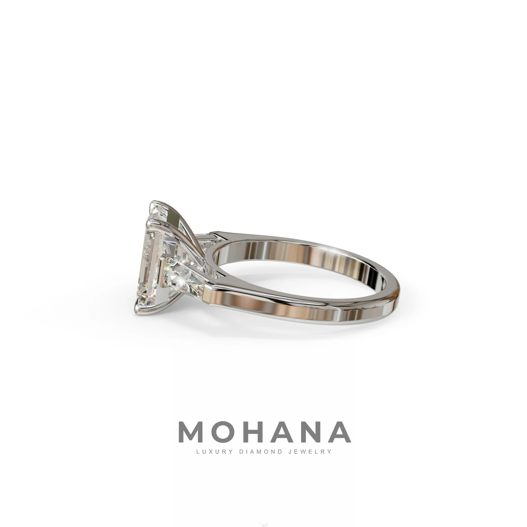 3.75ct E/VVS Emerald & Tapered Baguette Three Stone Lab Diamond Ring