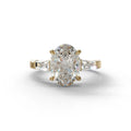 3.75 Carat E/VVS Oval & Tapered Baguette Lab Grown Diamond Three Stone Engagement Ring - 10K Solid Gold / Yellow Gold