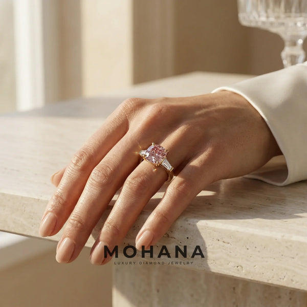 3.75 Carat Pink Lab Grown Diamond Engagement Ring – Cushion Cut Three Stone alternate view
