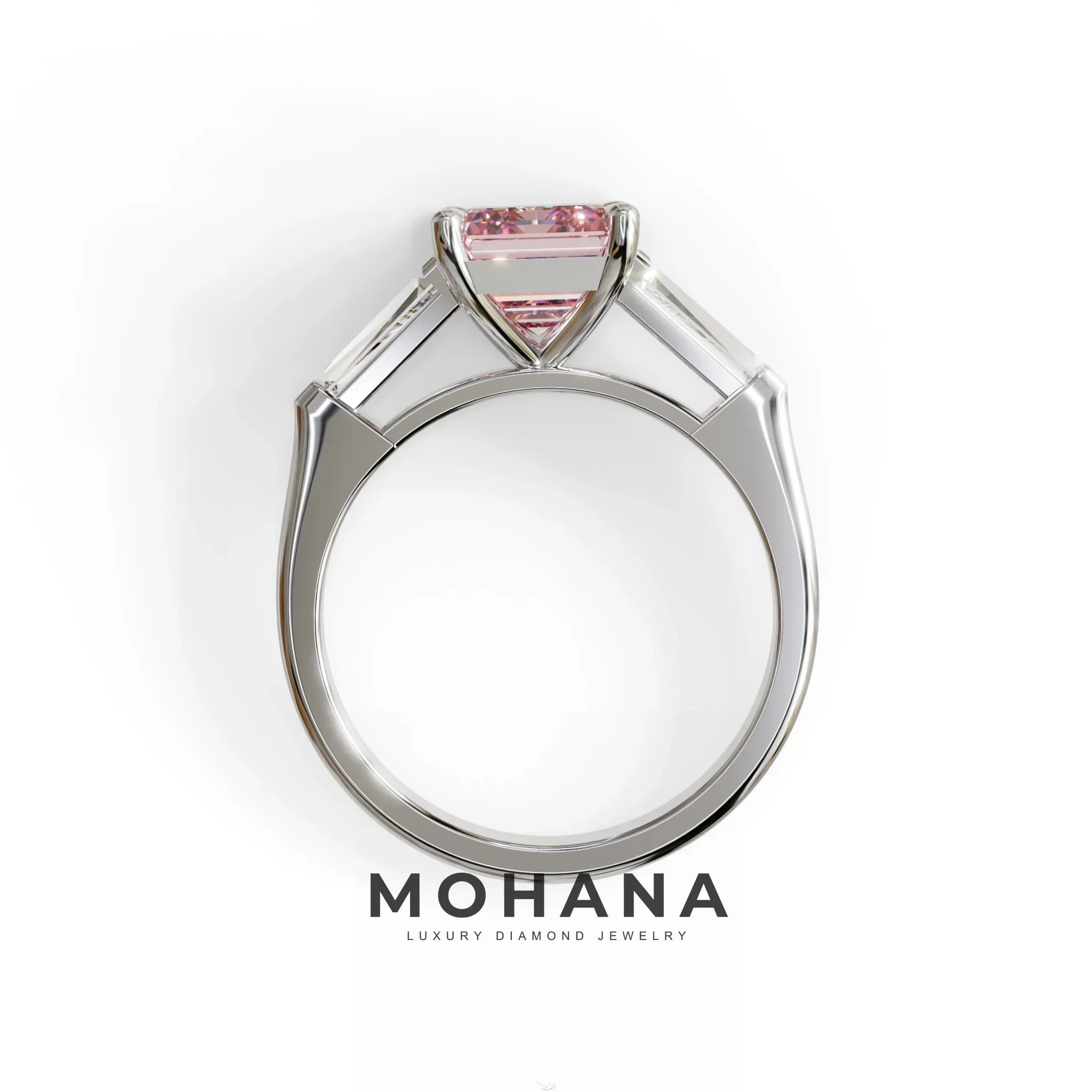 3 Carat Pink Emerald & Tapered Baguette diamond ring