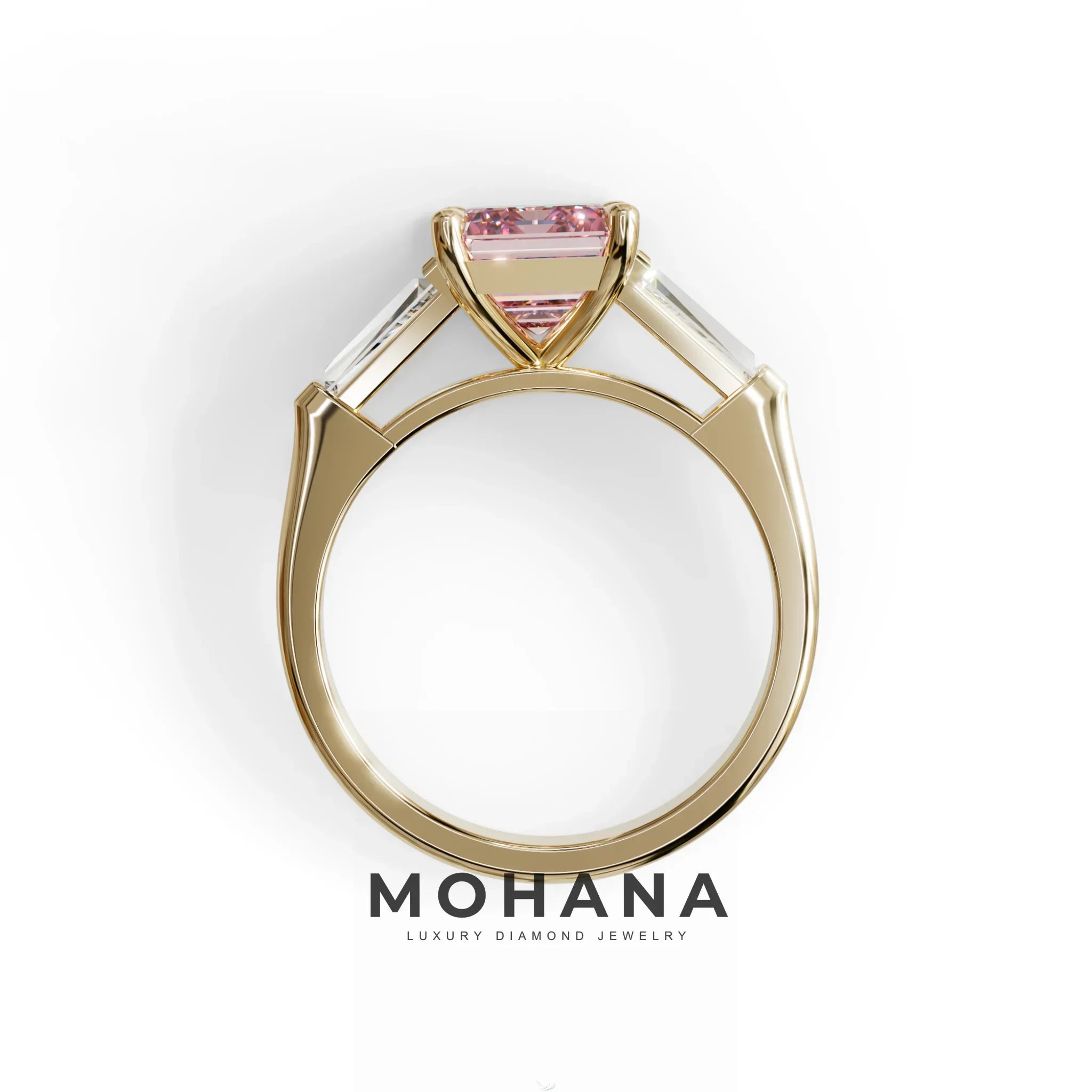 3 Carat Pink Emerald & Tapered Baguette diamond ring