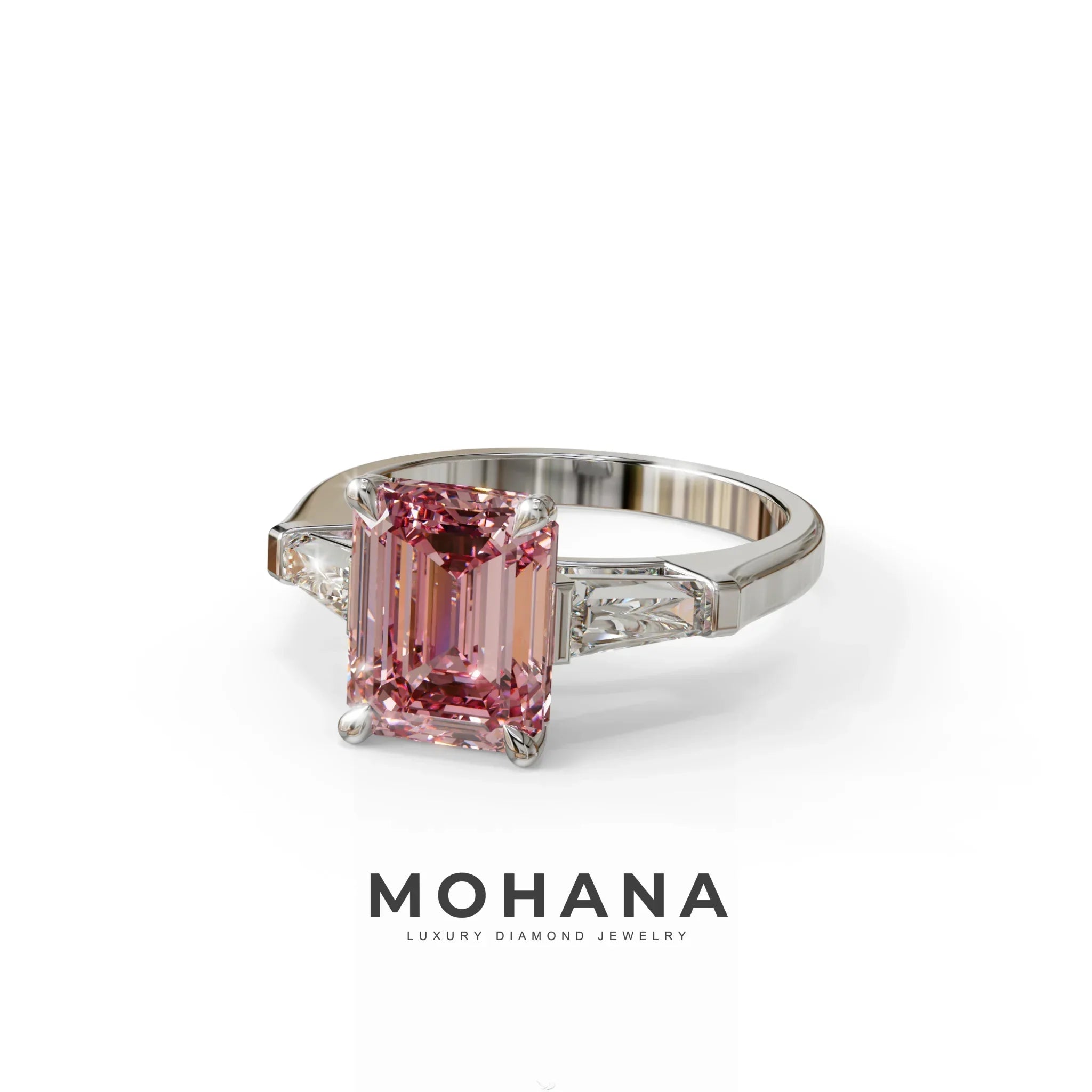 3 Carat Pink Emerald & Tapered Baguette diamond ring