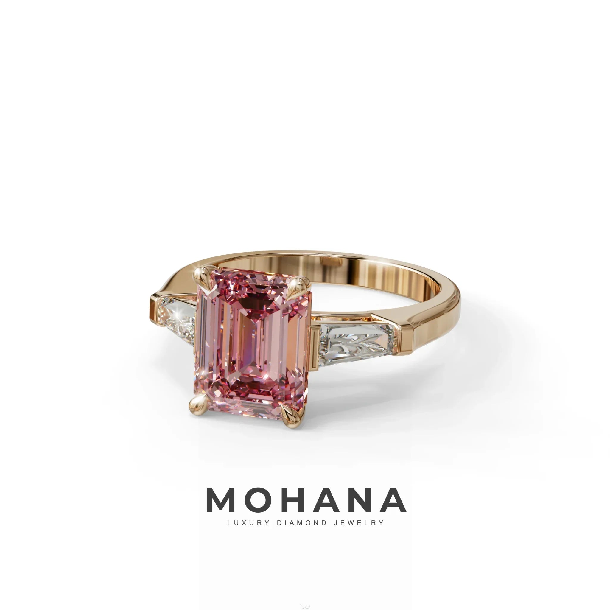 3 Carat Pink Emerald & Tapered Baguette diamond ring