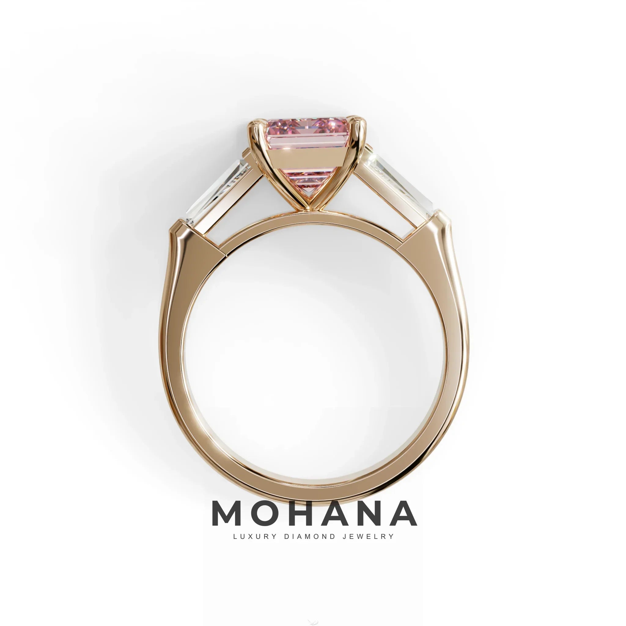 3 Carat Pink Emerald & Tapered Baguette diamond ring