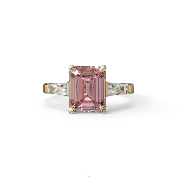 3.75 Carat Pink Lab Grown Diamond Engagement Ring – Emerald Cut Three Stone