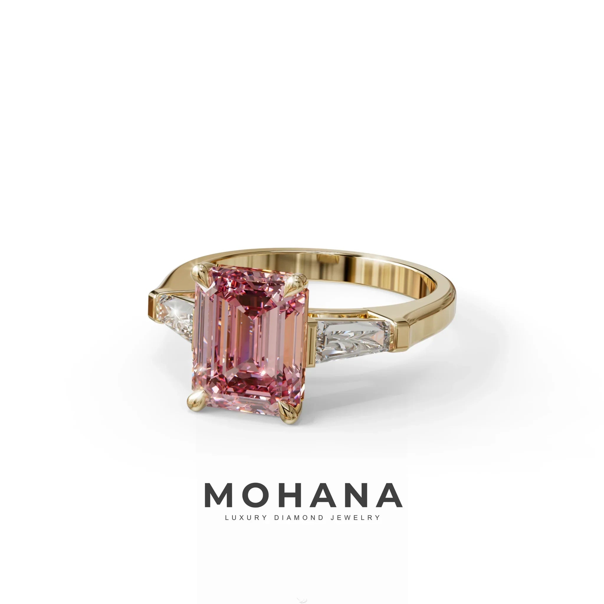 3 Carat Pink Emerald & Tapered Baguette diamond ring