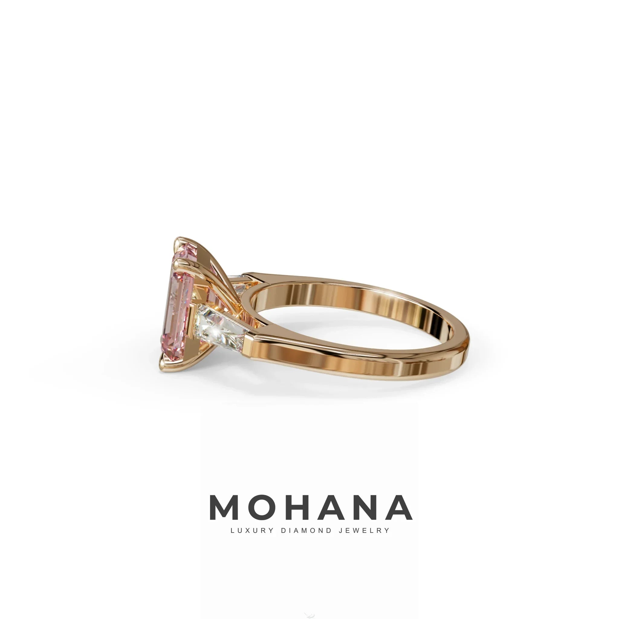3 Carat Pink Emerald & Tapered Baguette diamond ring
