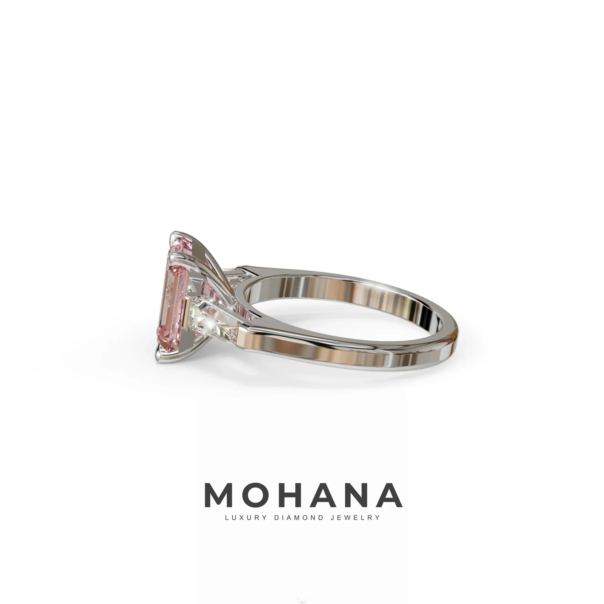 3 Carat Pink Emerald & Tapered Baguette diamond ring