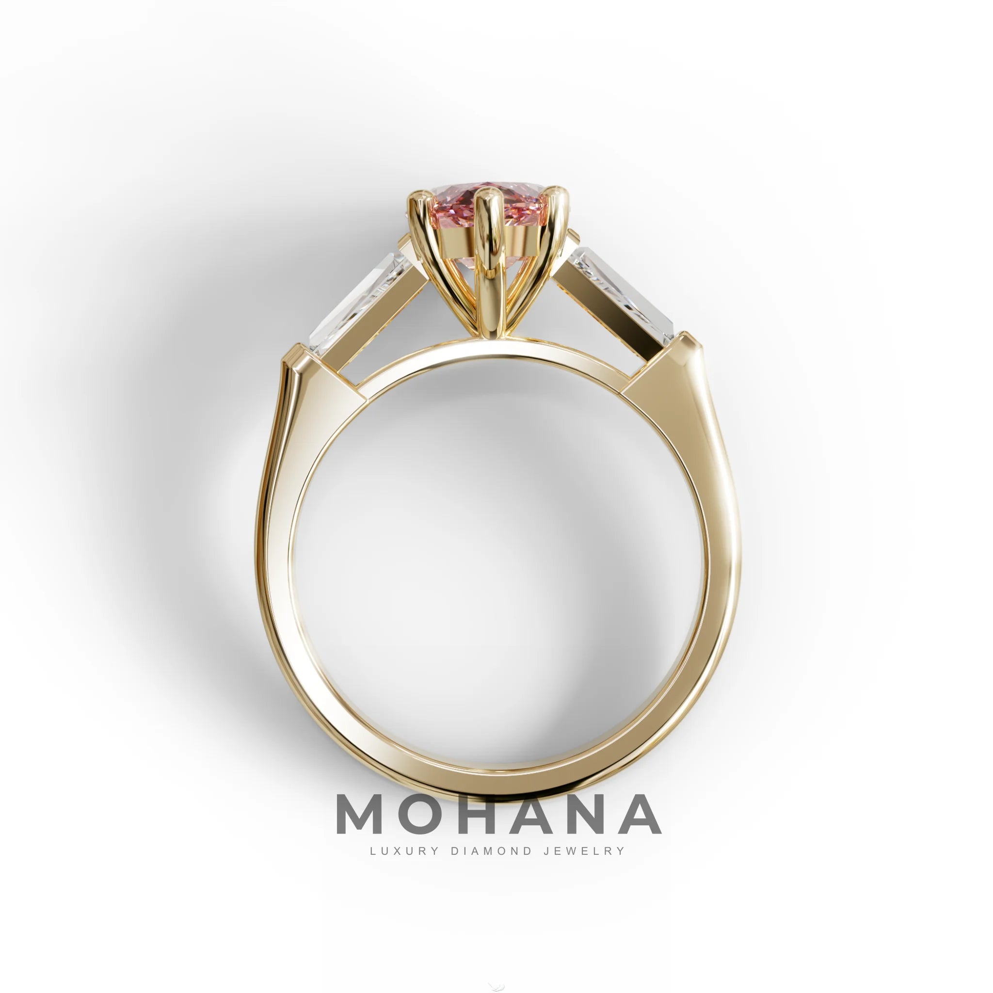 Pink Marquise & Tapered Baguette Multi Stone Engagement Ring