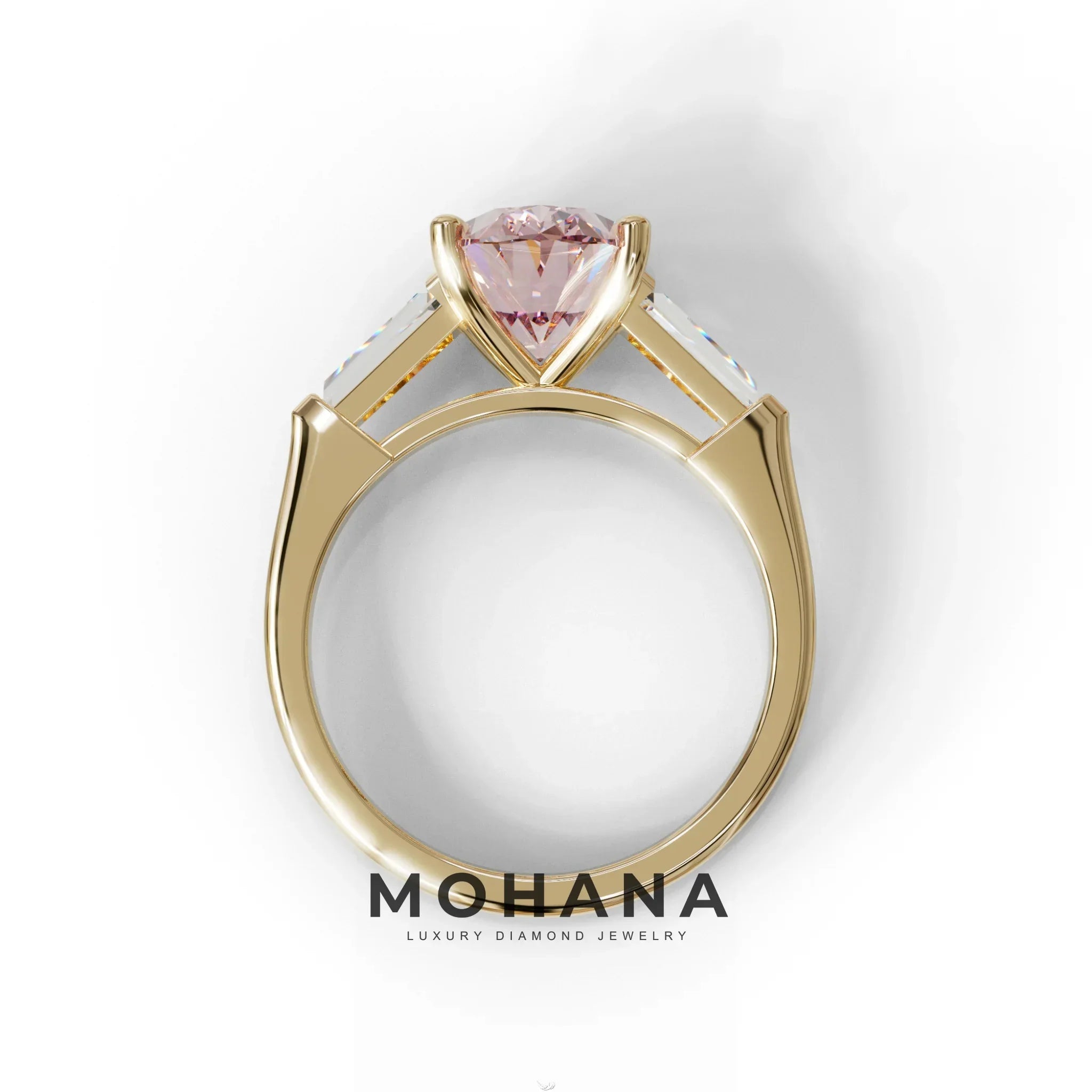3 Carat Pink Oval & Tapered Baguette Lab Grown Diamond Three Stone Engagement Ring