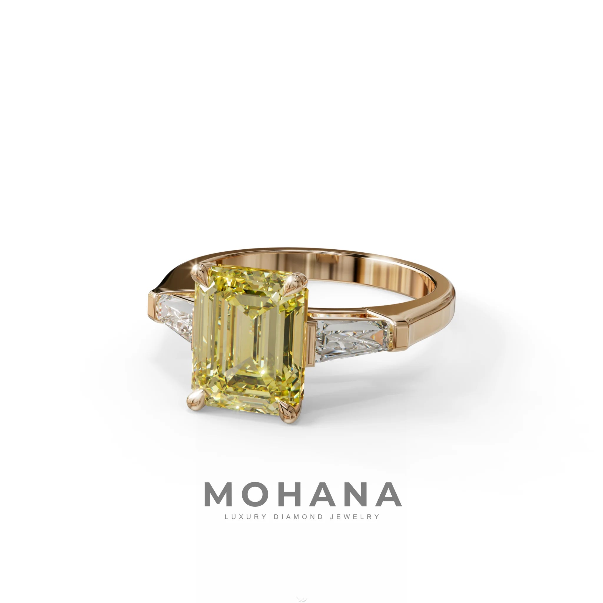 3 Carat Yellow Emerald & Tapered Baguette diamond ring