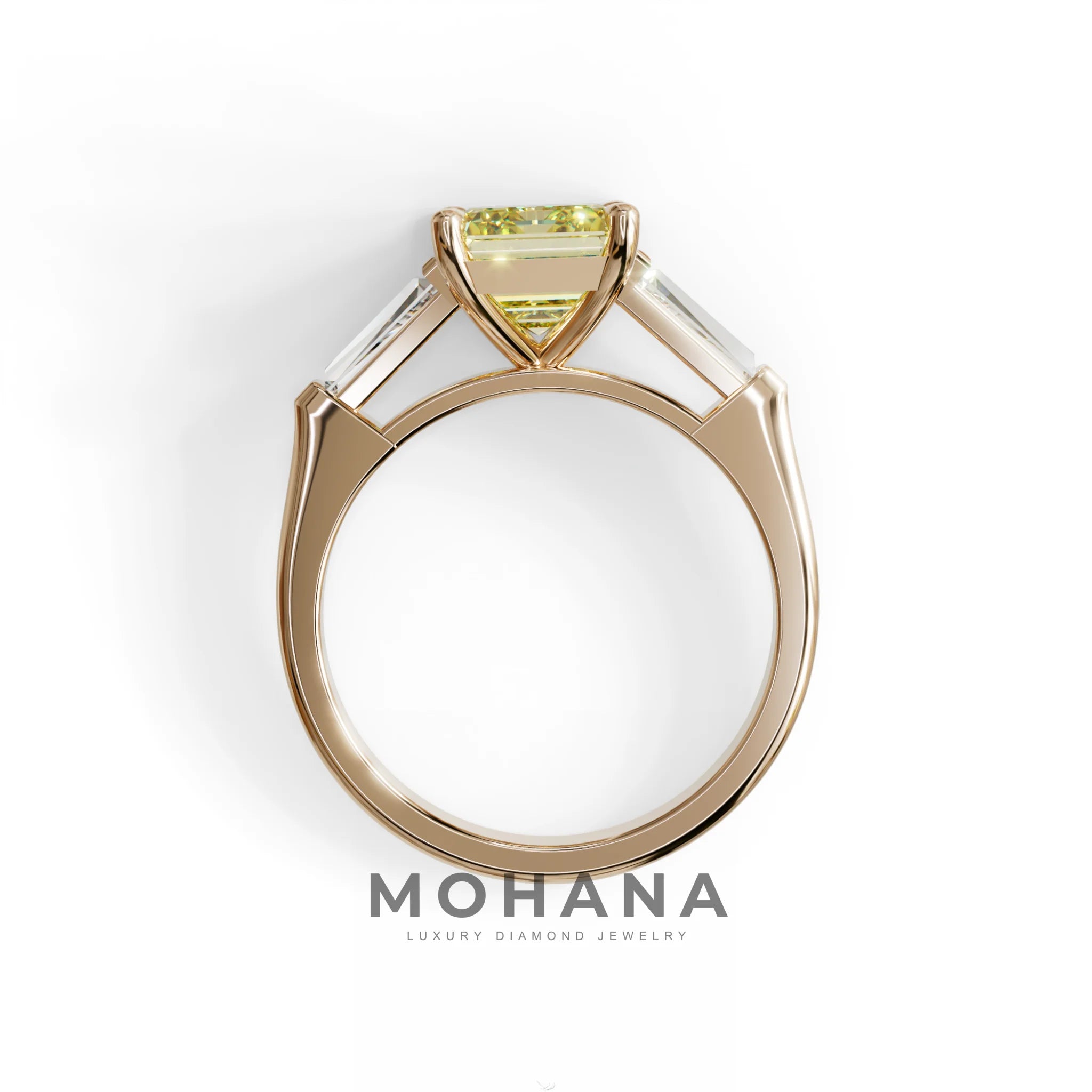 3 Carat Yellow Emerald & Tapered Baguette diamond ring
