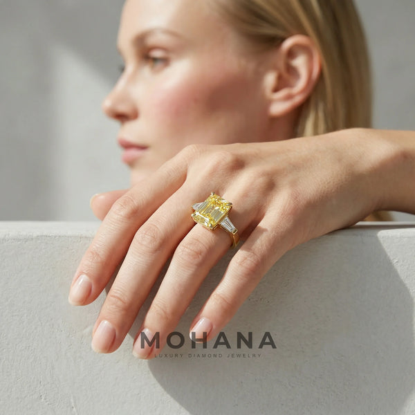 3.75 Carat Yellow Lab Grown Diamond Engagement Ring – Emerald Cut Three Stone alternate view