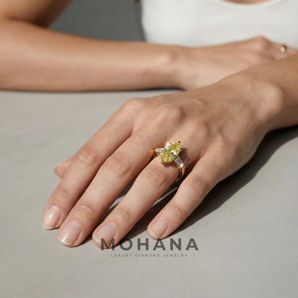 3.75 Carat Yellow Lab Grown Diamond Engagement Ring – Marquise Cut Three Stone alternate view