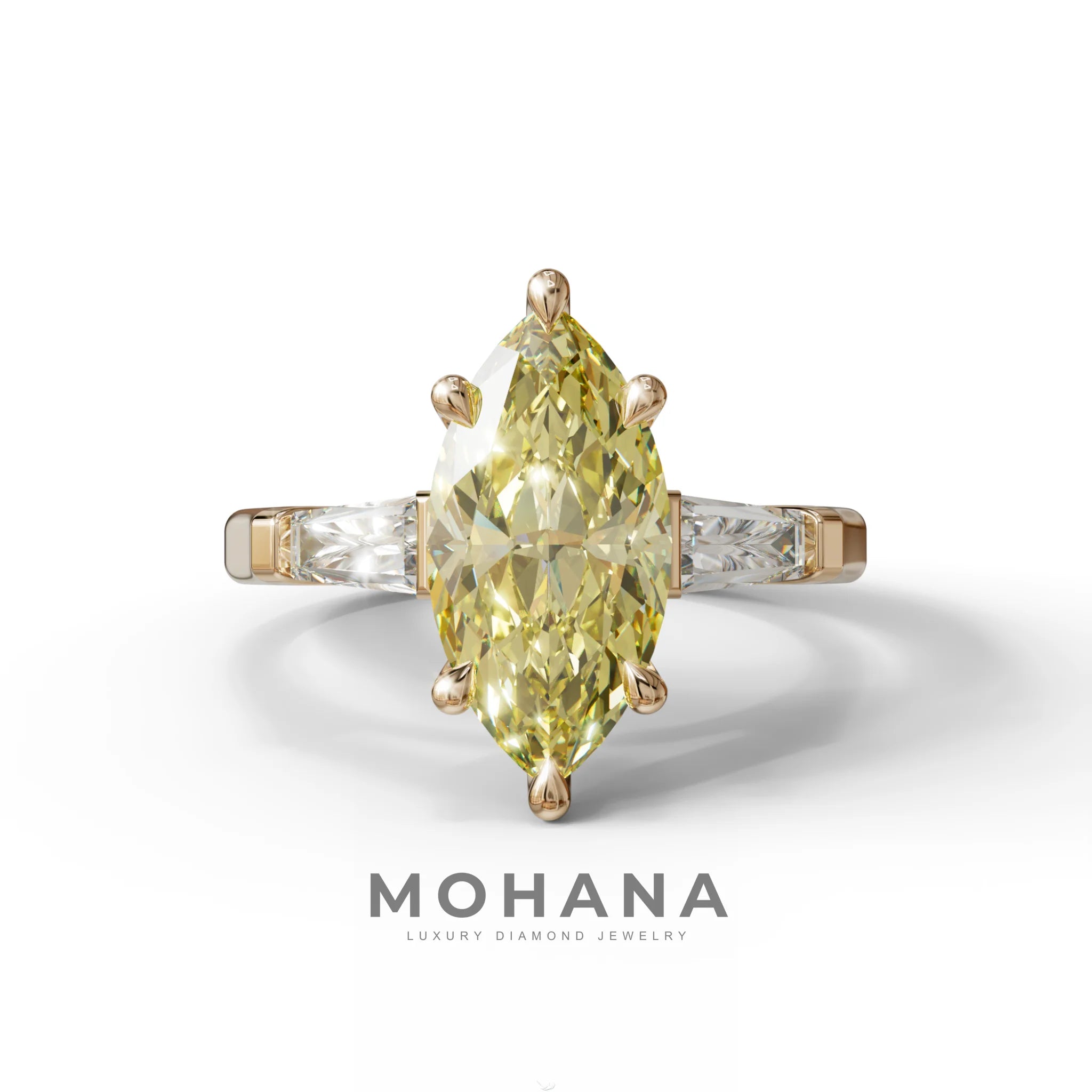 Yellow Marquise & Tapered Baguette Multi Stone Engagement Ring - 10K Solid Gold / Rose Gold