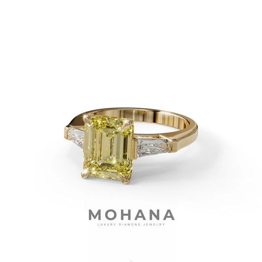 3 Carat Yellow Emerald & Tapered Baguette diamond ring