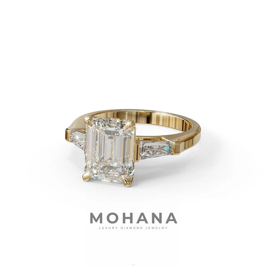 3.75ct E/VVS Emerald & Tapered Baguette Three Stone Lab Diamond Ring