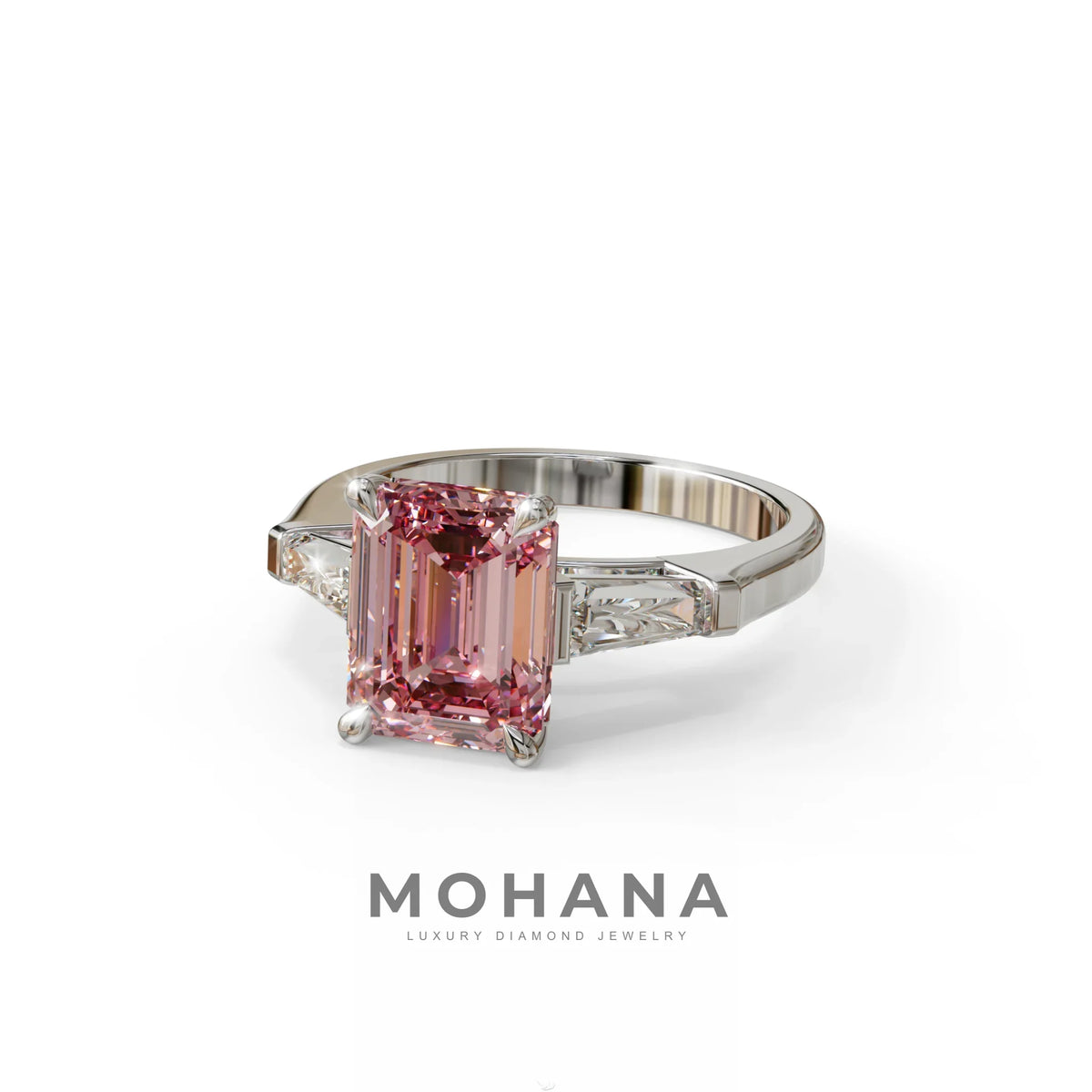 3 Carat Pink Emerald & Tapered Baguette diamond ring