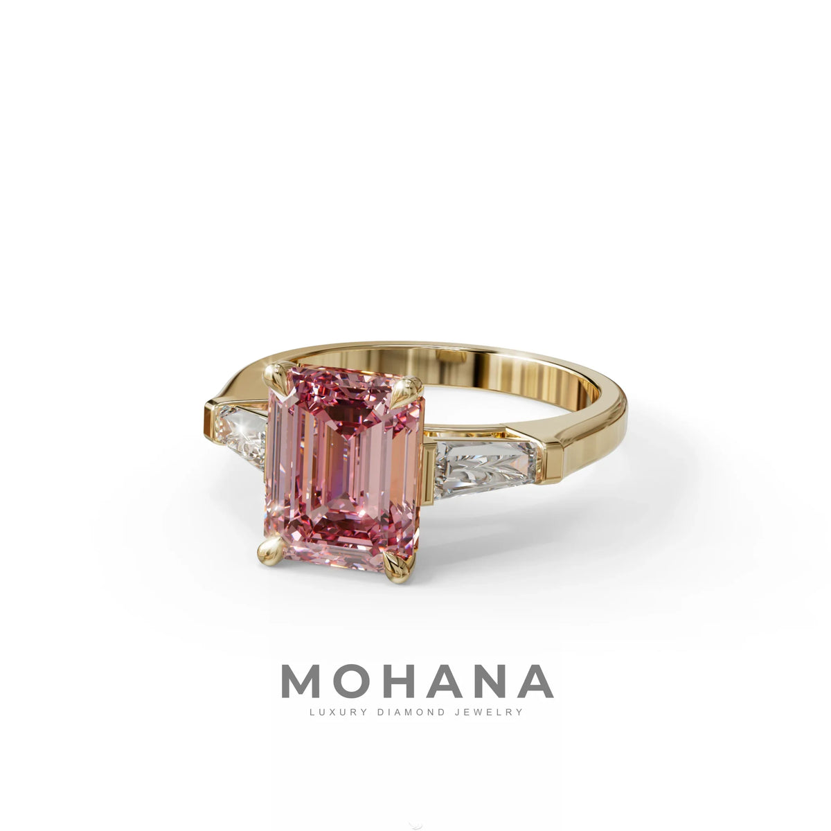 3 Carat Pink Emerald & Tapered Baguette diamond ring
