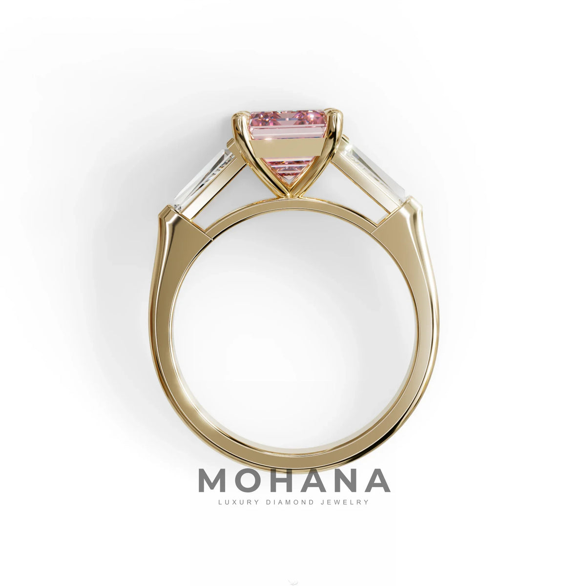 3 Carat Pink Emerald & Tapered Baguette diamond ring