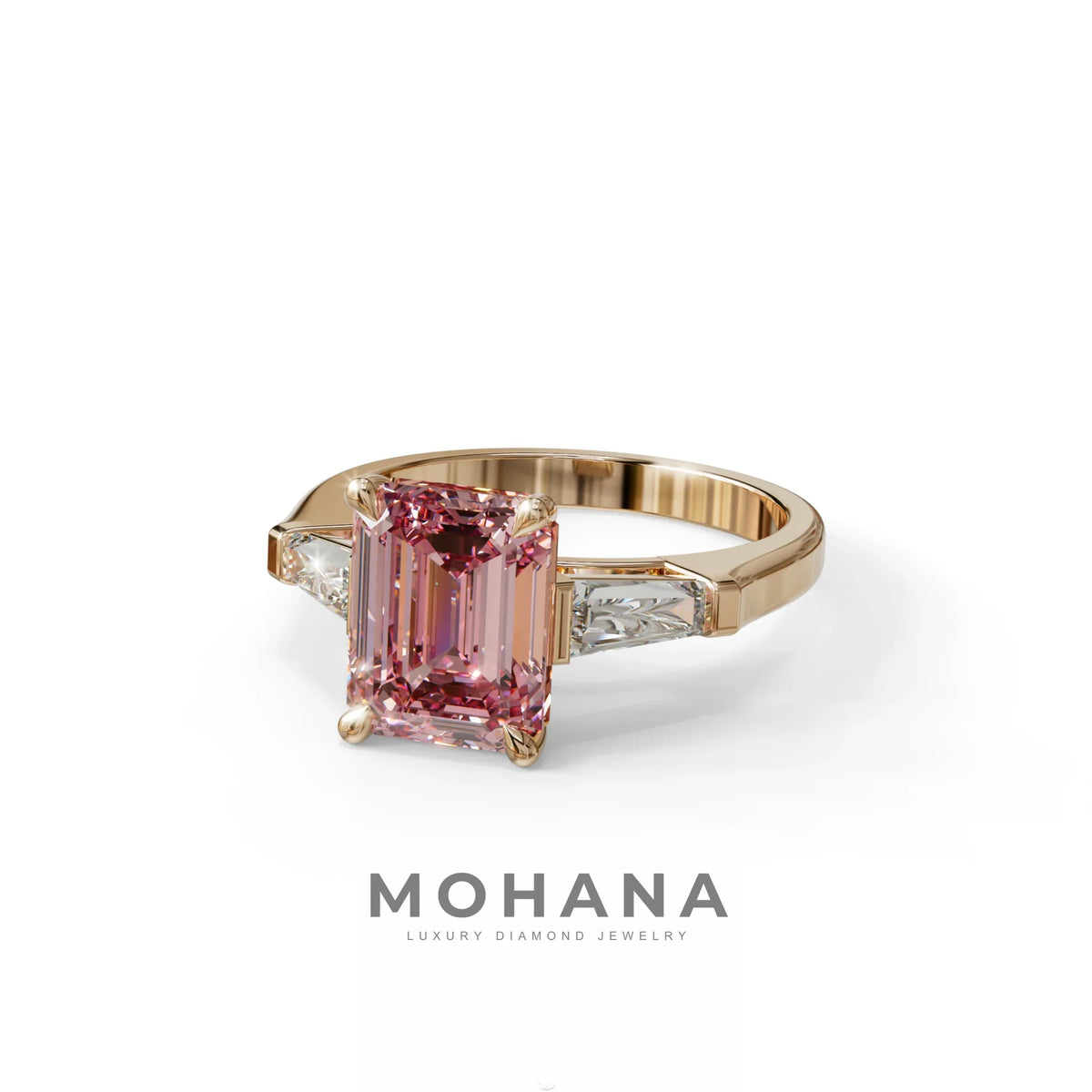 3 Carat Pink Emerald & Tapered Baguette diamond ring
