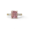 3 Carat Pink Emerald & Tapered Baguette diamond ring - 10K Solid Gold / Yellow Gold