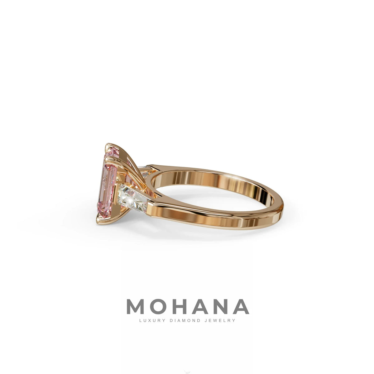 3 Carat Pink Emerald & Tapered Baguette diamond ring