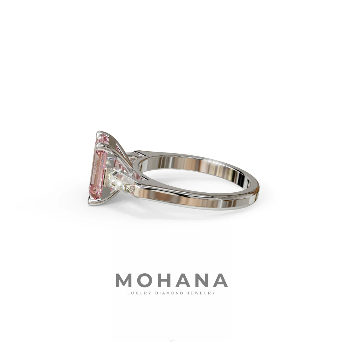 3 Carat Pink Emerald & Tapered Baguette diamond ring