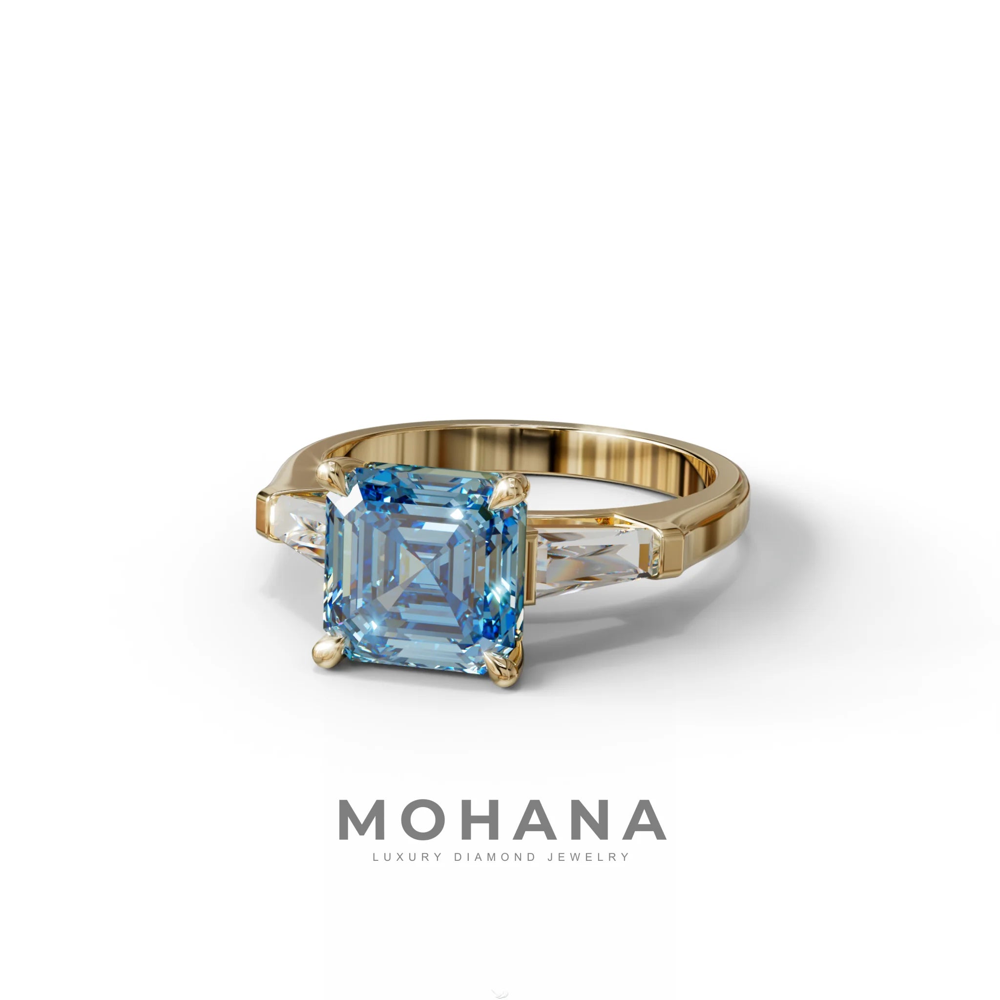 3 Carat Blue Asscher & Baguette Cut Multi Stone Lab Diamond Ring - Brillante