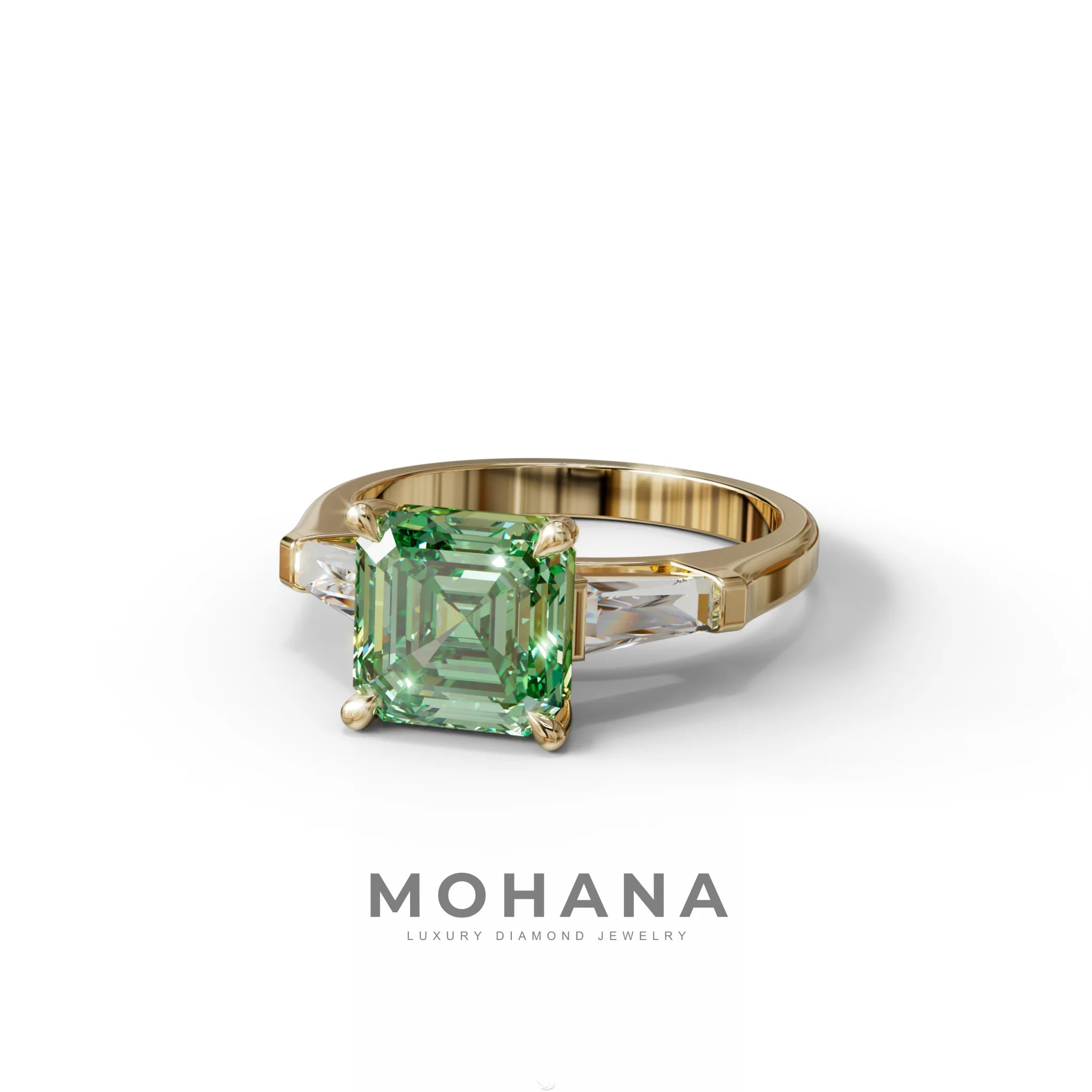 3 Carat Green Asscher & Baguette Cut Multi Stone Lab Diamond Ring - Brillante